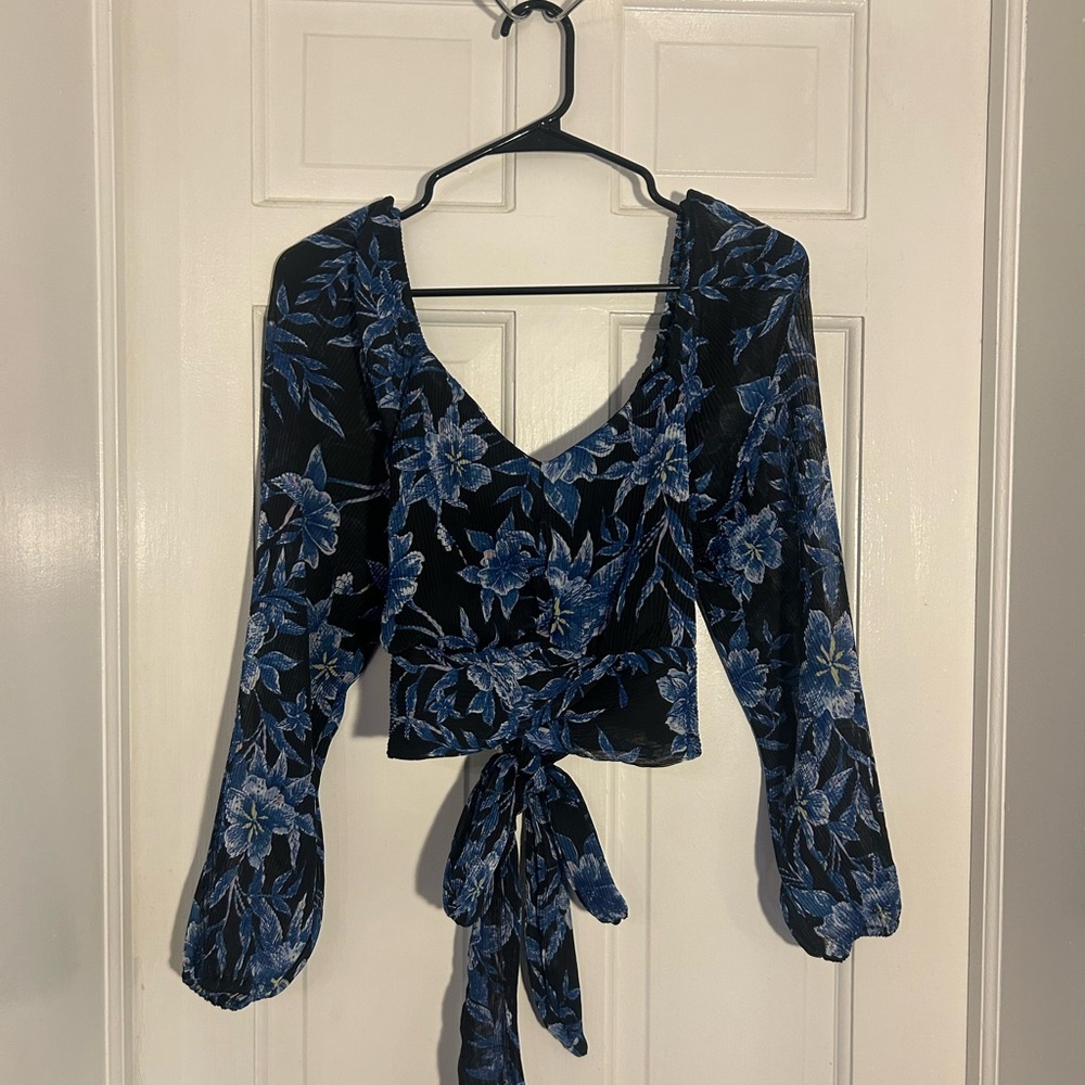 Floral Black and Blue Women's Top